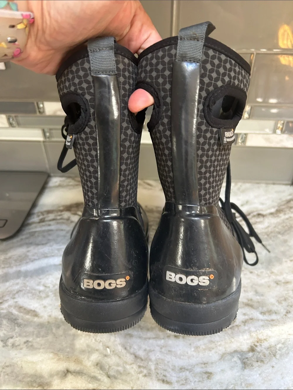 Bogs Black Rain Cravat Sidney Lace Boots HandleWaterproof Neoprene 7 Women snow
